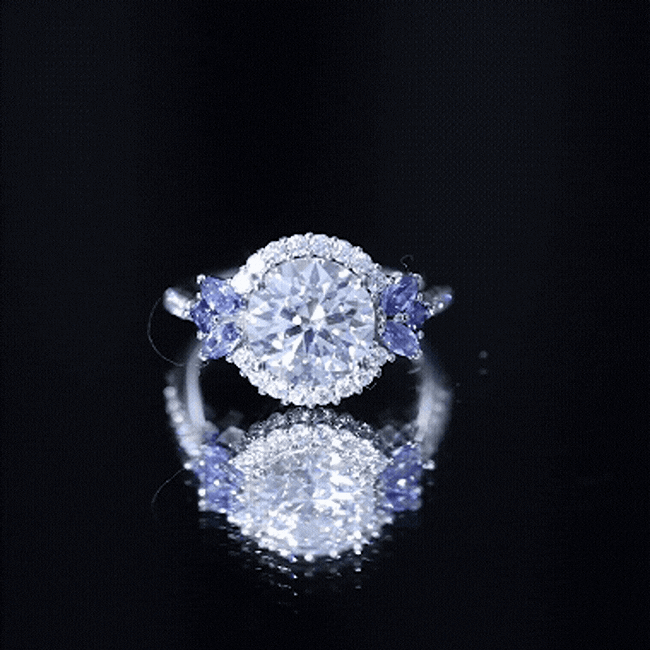 Certified Moissanite 3 Carat engagement ring with lab-grown blue sapphire and diamond accents, crafted by Rosec Jewels.
