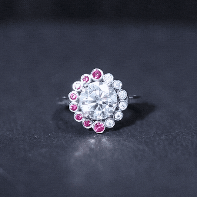 Certified 2 Carat Moissanite designer engagement ring with lab-grown ruby, featuring elegant solitaire style by Rosec Jewels.