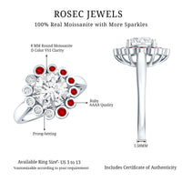 Certified 2 Carat Moissanite Designer Engagement Ring with Lab Grown Ruby
