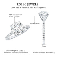 Certified Round Moissanite 3 CT Engagement Ring with Side Stones