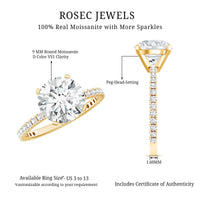 Certified Round Moissanite 3 CT Engagement Ring with Side Stones