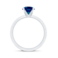 1.3 Carat Round London Blue Topaz Solitaire Ring with Diamond Side Stones