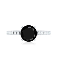 2 Carat Lab Grown Black Diamond Solitaire Engagement Ring with White Diamond