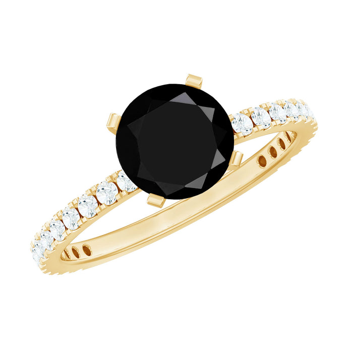 Two-carat black lab-grown diamond solitaire engagement ring with white diamond accents, featuring a sleek design by Rosec Jewels.