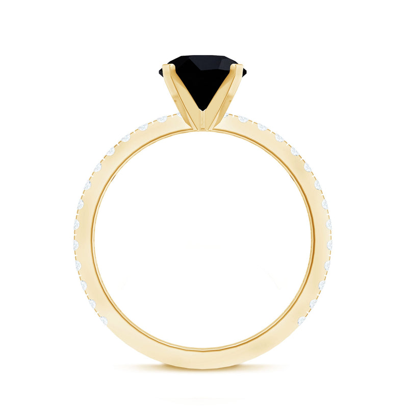 2 Carat lab-grown black diamond solitaire engagement ring with white diamond accents, featuring a sleek rose gold band from Rosec Jewels.