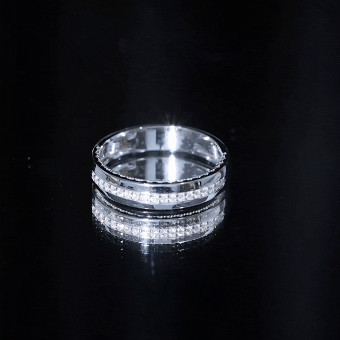 Certified Moissanite classic wedding band ring from Rosec Jewels, featuring a sleek design with sparkling moissanite stones.