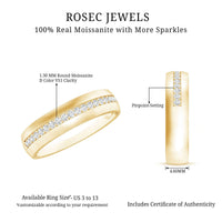 Certified Moissanite Classic Wedding Band Ring from Rosec Jewels featuring a sleek silver band with sparkling moissanite stones.