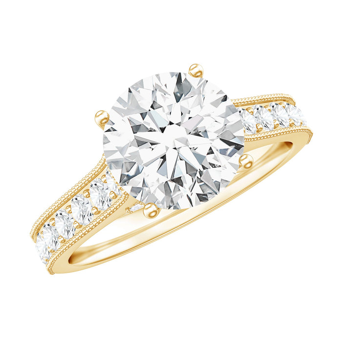 Certified 2 Carat Moissanite solitaire engagement ring with side stones from Rosec Jewels, featuring a sparkling central gemstone and elegant band.