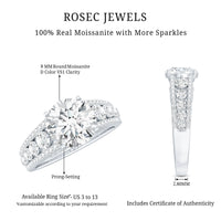Round Brilliant Cut Moissanite Side Stone Engagement Ring