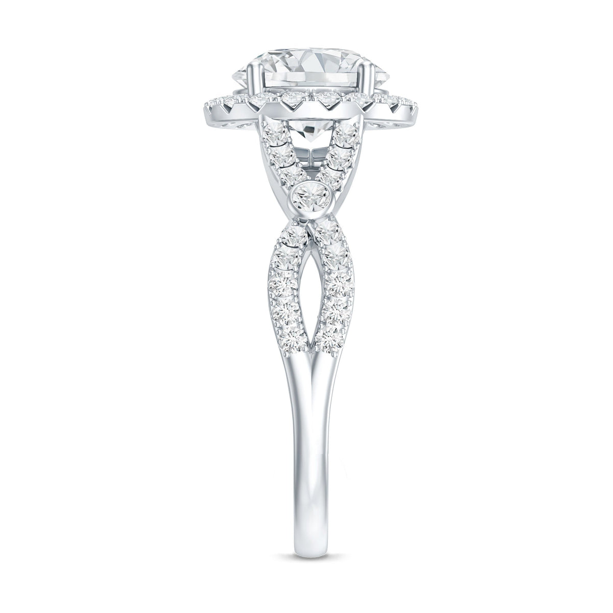 Certified 2 CT Moissanite Criss Cross Engagement Ring with Halo