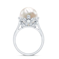 11 Carat Freshwater Pearl Flower Engagement Ring with Diamond