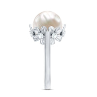 11 Carat Freshwater Pearl Flower Engagement Ring with Diamond