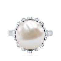 11 Carat Freshwater Pearl Flower Engagement Ring with Diamond