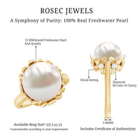 11 Carat Freshwater Pearl Flower Engagement Ring with Diamond