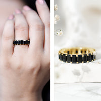 Emerald Cut Black Spinel Eternity Band