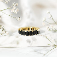 Emerald Cut Black Spinel Eternity Band