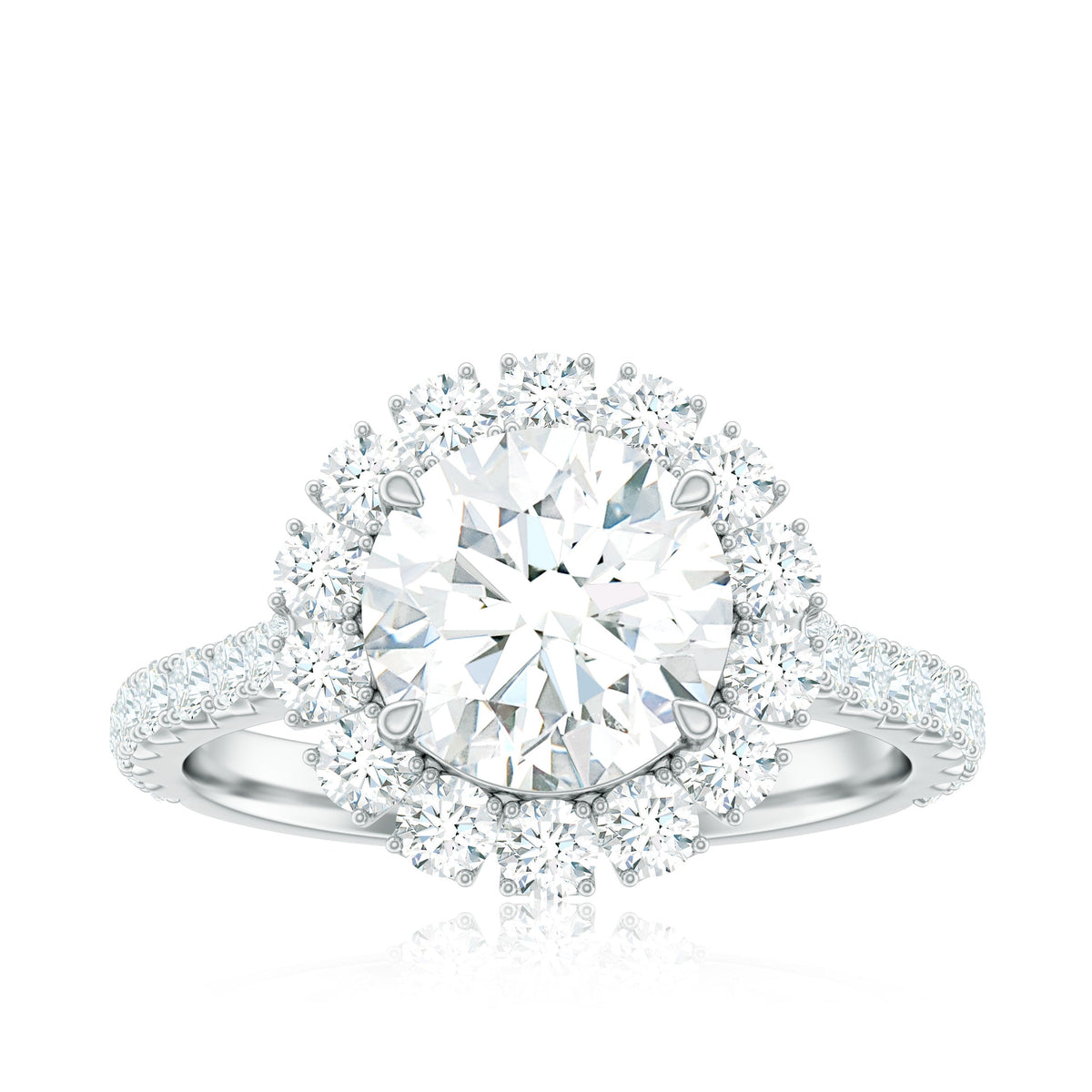 Certified Brilliant Cut Moissanite Halo Engagement Ring