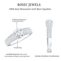 Round Moissanite Engagement Ring with Side Stones
