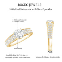 Round Moissanite Engagement Ring with Side Stones
