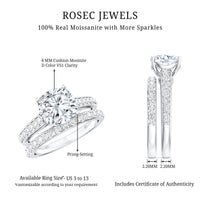 3 CT Cushion Cut Moissanite Solitaire Engagement Ring with Wedding Band
