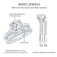 3 Carat Prong Set Moissanite Solitaire Engagement Ring with Wedding Band