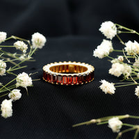 Certified Natural Baguette Garnet Eternity Band Ring