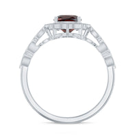 Vintage Looking 3.2 Carat Garnet Cushion Cut Engagement Ring with Diamond