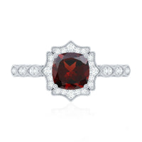 Vintage Looking 3.2 Carat Garnet Cushion Cut Engagement Ring with Diamond