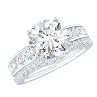 Certified 2 Carat round Moissanite engagement ring with matching wedding band by Rosec Jewels, featuring sparkling gemstones and elegant design.