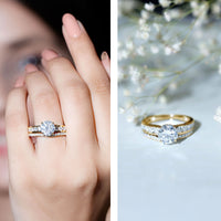 Certified 2 Carat round Moissanite engagement ring with matching wedding band from Rosec Jewels, showcasing sparkling gemstone and elegant design.
