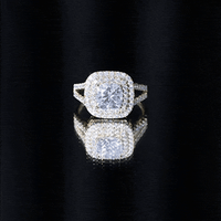 Certified Cushion Cut Moissanite Double Halo Engagement Ring