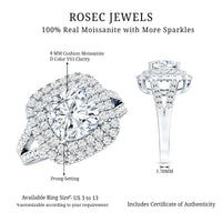 Certified Cushion Cut Moissanite Double Halo Engagement Ring