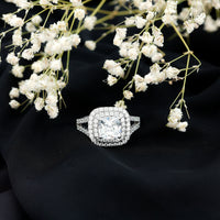 Certified Cushion Cut Moissanite Double Halo Engagement Ring