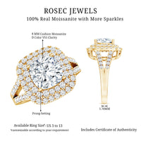 Certified Cushion Cut Moissanite Double Halo Engagement Ring