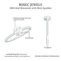 Round Shape Moissanite Solitaire Promise Ring with Side Stones