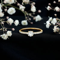 Round Shape Moissanite Solitaire Promise Ring with Side Stones