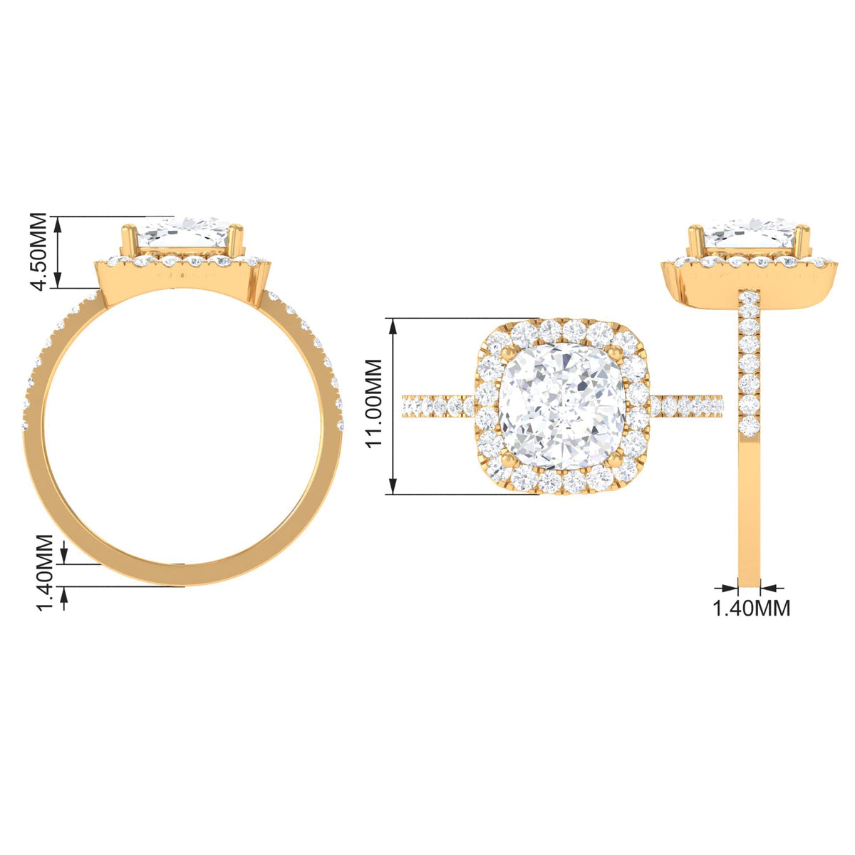 8 MM Cushion Cut Moissanite Halo Engagement Ring for Women