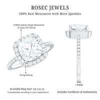 8 MM Cushion Cut Moissanite Halo Engagement Ring for Women