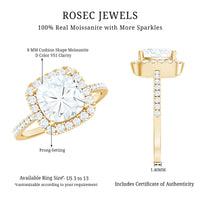 8 MM Cushion Cut Moissanite Halo Engagement Ring for Women