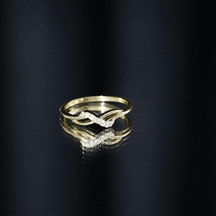 Yellow gold diamond infinity promise ring for women by Rosec Jewels, featuring a sparkling diamond design.