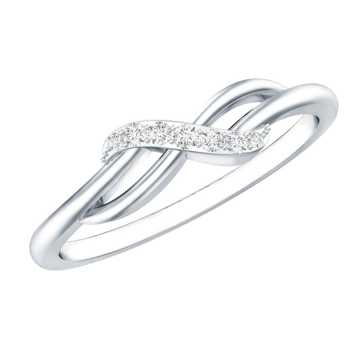 Certified diamond infinity promise ring for her by Rosec Jewels, close-up of elegant silver band with sparkling diamonds