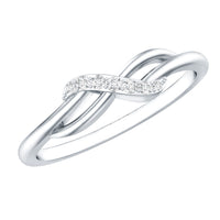 Certified diamond infinity promise ring for her by Rosec Jewels, close-up of elegant silver band with sparkling diamonds