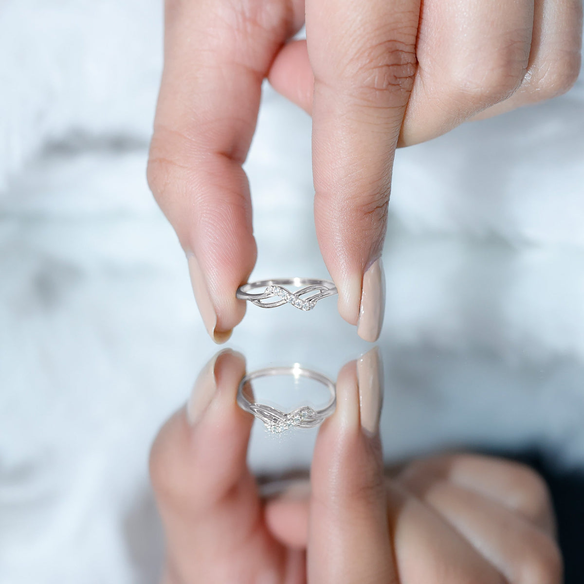 Certified diamond infinity promise ring for women by Rosec Jewels, featuring a sparkling diamond design on a sleek ring band.