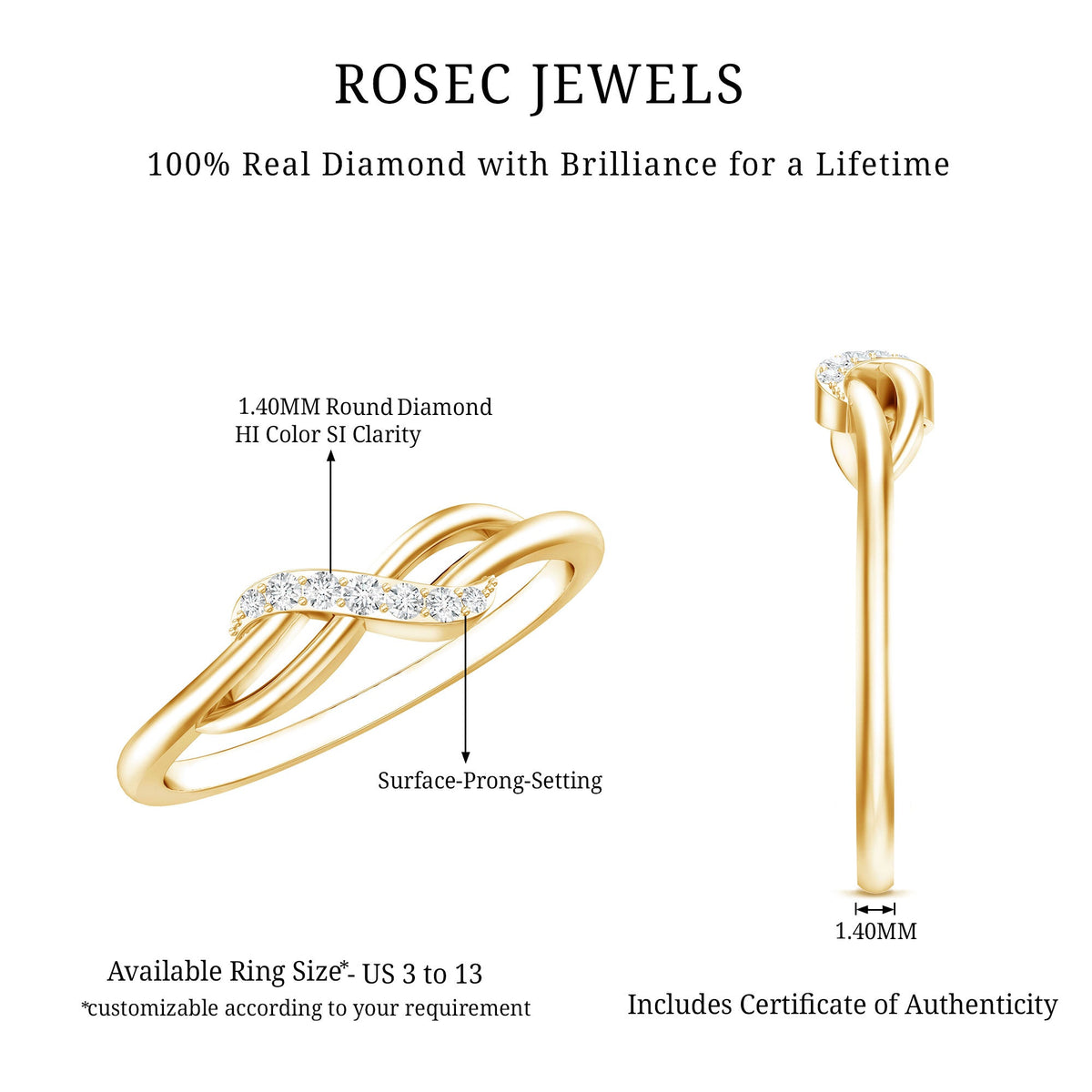 Certified Diamond Infinity Promise Ring for Her by Rosec Jewels, showcasing a sparkling diamond infinity design on a sleek ring band.