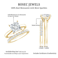Certified 3 Carat Princess Cut Moissanite Engagement Ring with Wedding Band