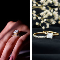 Certified 3 Carat Princess Cut Moissanite Engagement Ring with Wedding Band