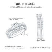 Princess Cut Moissanite Engagement Ring with Wedding Band