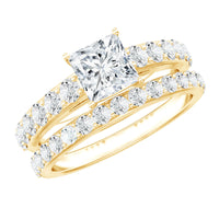 Princess Cut Moissanite Engagement Ring with Wedding Band