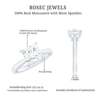 Princess Cut 3 Carat Moissanite Solitaire Engagement Ring