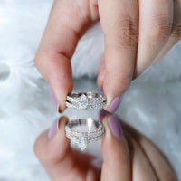 Pear Shaped Moissanite Engagement Ring with Wedding Band